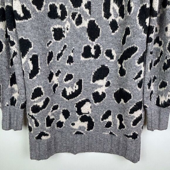Lovers + Friends Speak Up Sweater Dress Charcoal Gray Leopard Knit Long Sleeve S - Picture 4 of 13